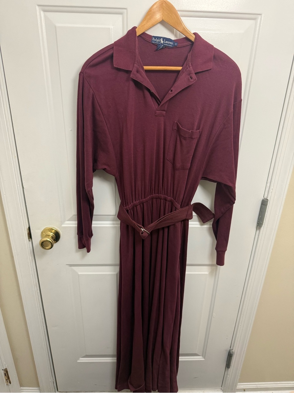 Ralph Lauren Vintage Belted Cotton Maxi Shirt Dress Maroon S Preppy Old Money